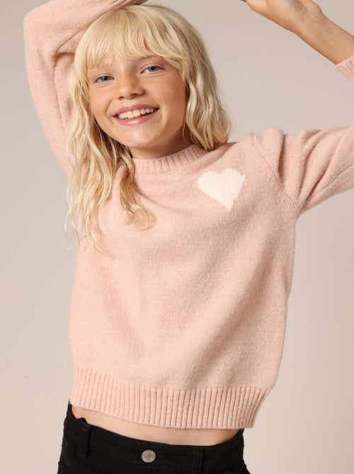 Pull  fille en maille avec cœur contrastée 'deeluxe' - Kiabi