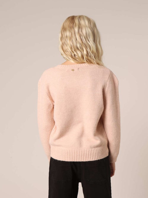 Pull  fille en maille avec cœur contrastée 'deeluxe' - Kiabi