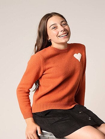 Pull fille en maille avec cœur contrastée 'Deeluxe'