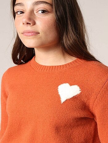 Pull fille en maille avec cœur contrastée 'Deeluxe'