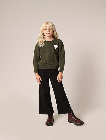 Pull fille en maille avec cœur contrastée 'Deeluxe'