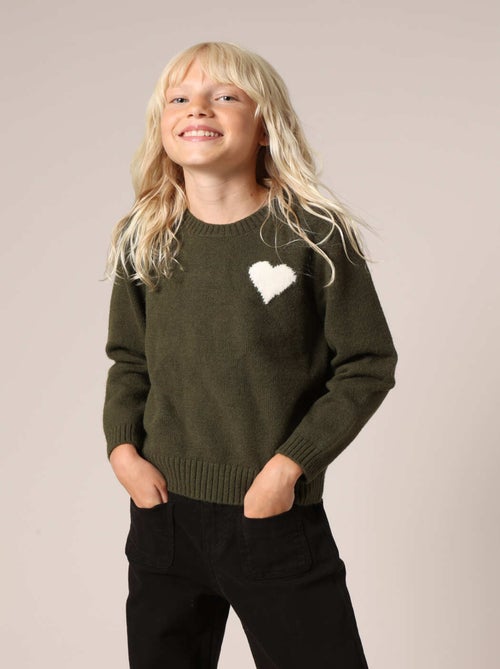 Pull  fille en maille avec cœur contrastée 'Deeluxe' - Kiabi