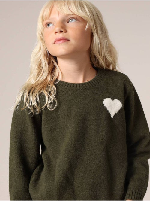 Pull  fille en maille avec cœur contrastée 'Deeluxe' - Kiabi