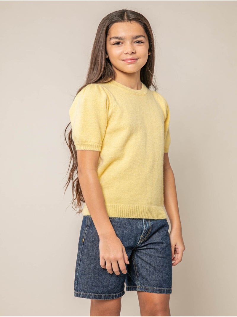 Pull fille en maille douce 'Deeluxe' Jaune clair - Kiabi