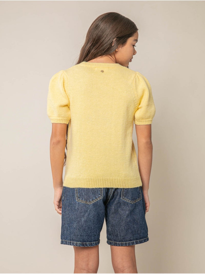 Pull fille en maille douce 'Deeluxe' Jaune clair - Kiabi