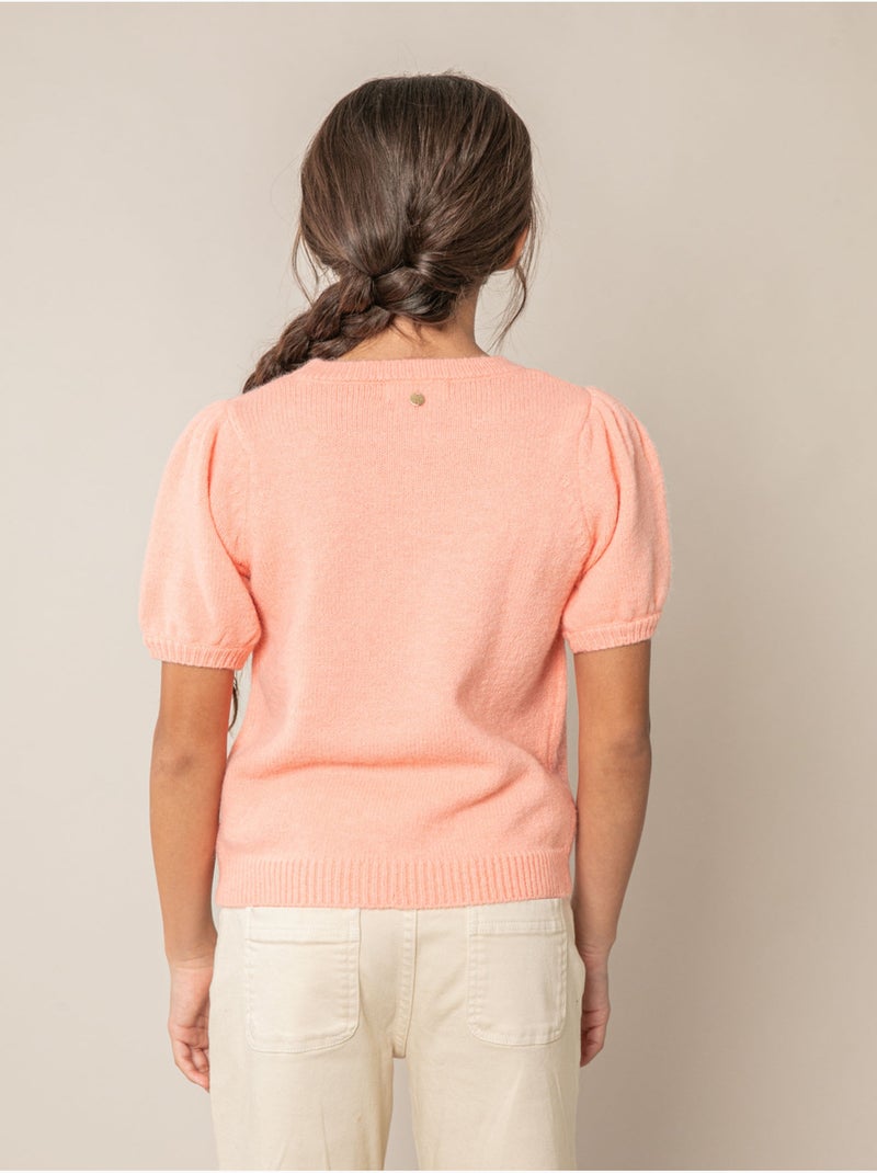 Pull fille en maille douce 'Deeluxe' Orange corail - Kiabi