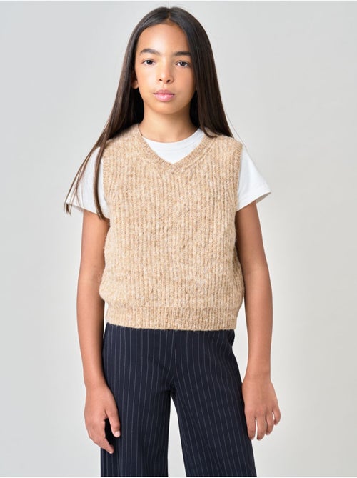 Pull fille en maille, sans manches 'deeluxe' - Kiabi Pull fille en maille, sans manches 'deeluxe' - Kiabi