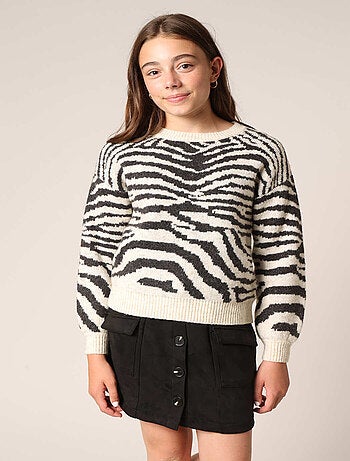 Pull fille imprimé zèbre en maille chaude et confortable 'Deeluxe'