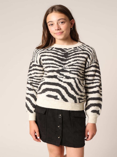 Pull fille imprimé zèbre en maille chaude et confortable 'Deeluxe' - Kiabi