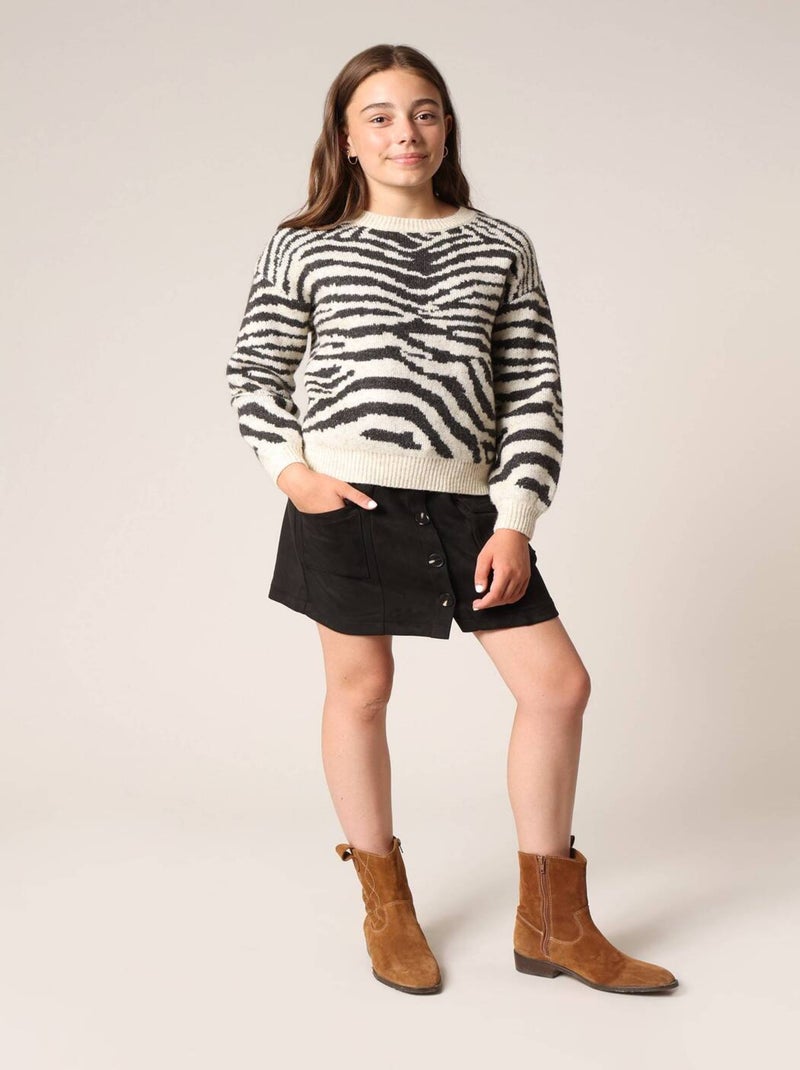 Pull fille imprimé zèbre en maille chaude et confortable 'deeluxe' Noir - Kiabi
