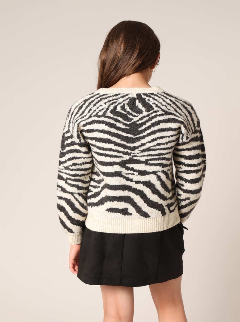 Pull fille imprimé zèbre en maille chaude et confortable 'deeluxe' Noir - Kiabi