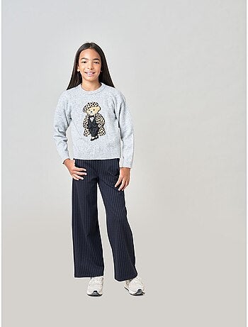 Pull fille maille douce motif ourson 'Deeluxe'