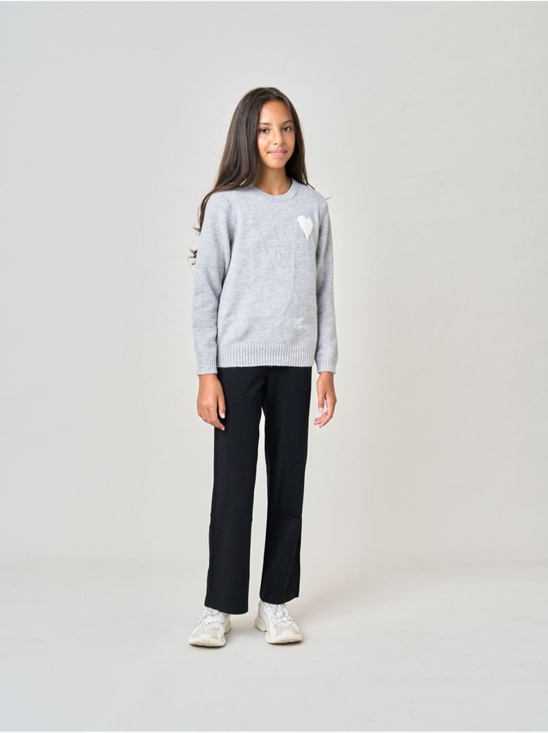 Pull fille motif cœur  'deeluxe' Gris clair - Kiabi