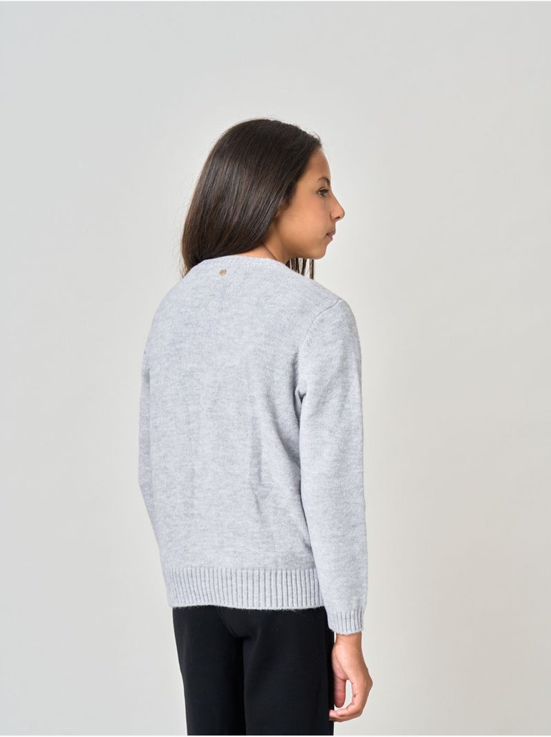 Pull fille motif cœur  'deeluxe' Gris clair - Kiabi