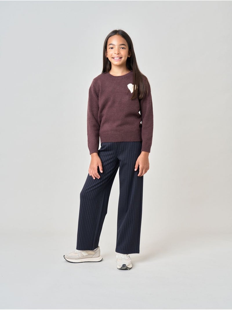 Pull fille motif cœur  'deeluxe' Marron clair - Kiabi