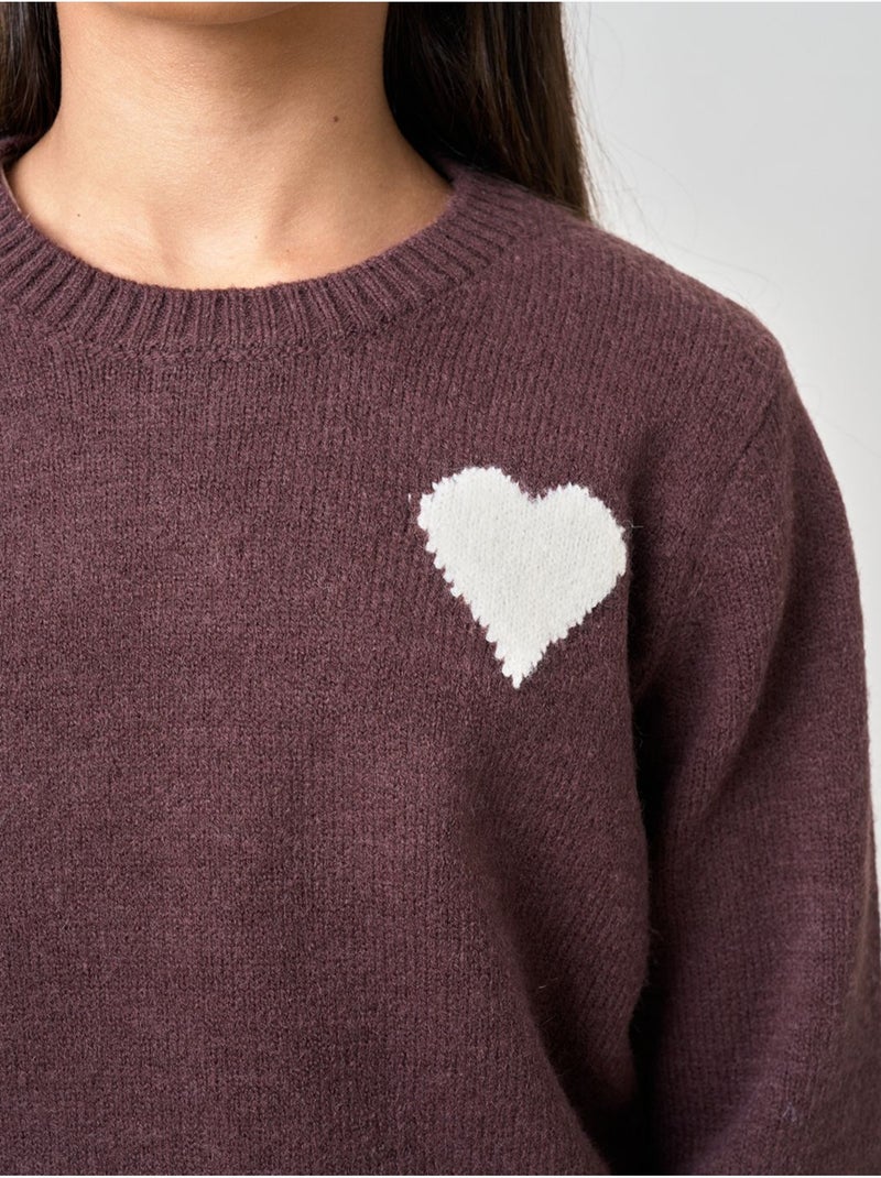 Pull fille motif cœur  'deeluxe' Marron clair - Kiabi