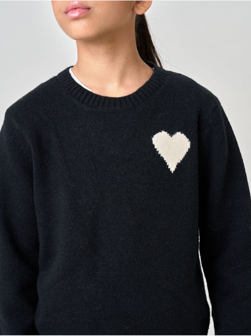 Pull fille motif cœur  'deeluxe' Noir - Kiabi