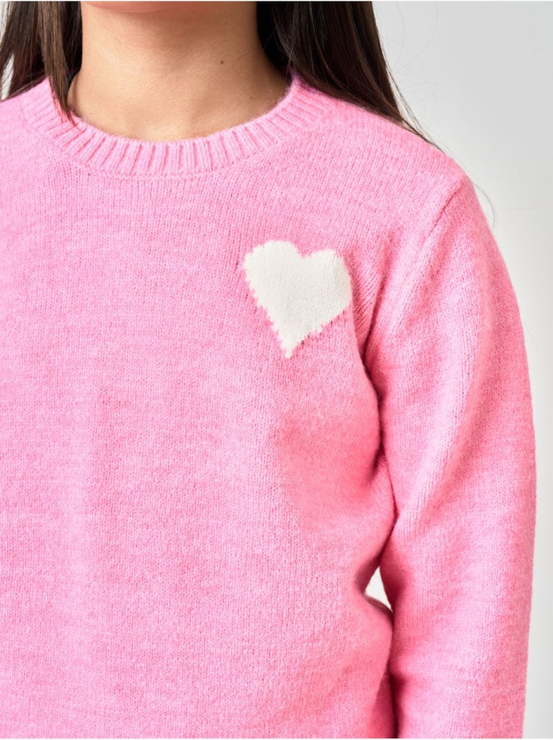 Pull fille motif cœur  'deeluxe' Rose - Kiabi