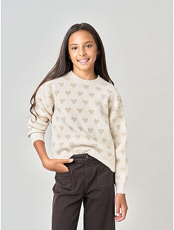 Pull fille motif cœurs en maille douce 'deeluxe'
