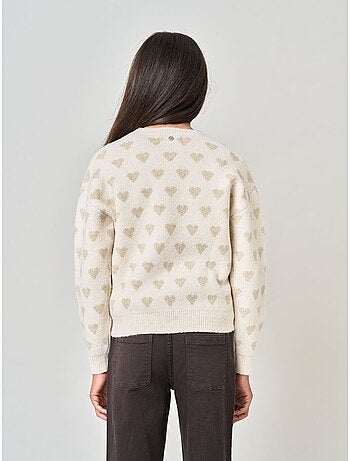 Pull fille motif cœurs en maille douce 'deeluxe'