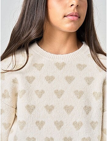 Pull fille motif cœurs en maille douce 'deeluxe'