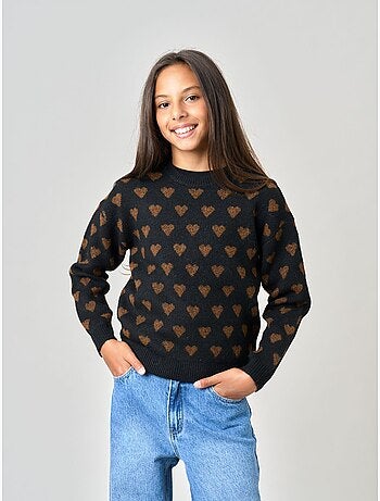 Pull fille motif cœurs en maille douce 'deeluxe'