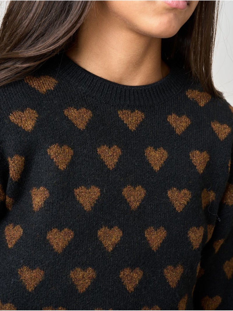 Pull fille motif cœurs en maille douce 'deeluxe' Noir - Kiabi