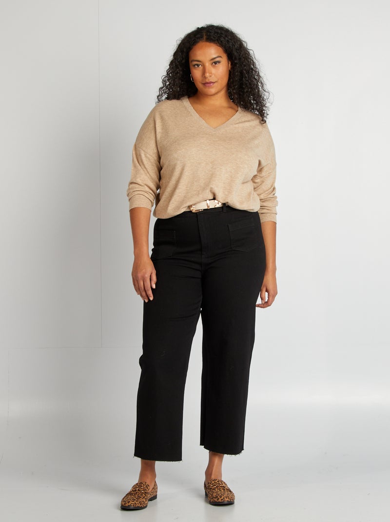 Pull fin à col V Beige - Kiabi