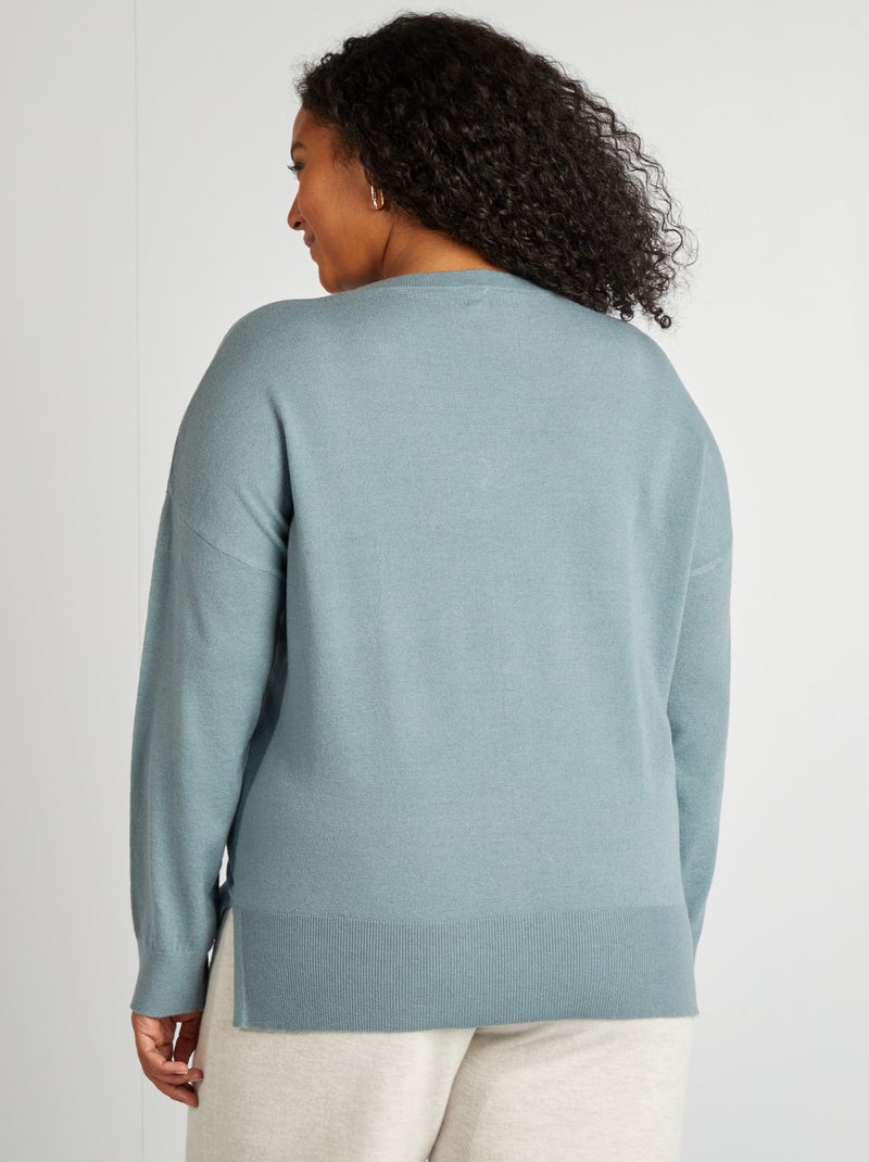 Pull fin à col V Bleu - Kiabi