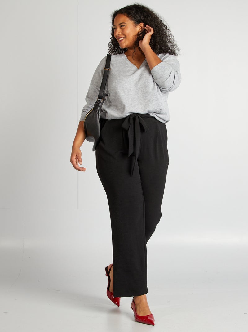 Pull fin à col V Gris - Kiabi