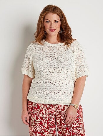 Pull fin ajouré coton manches courtes - Afibel