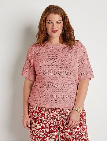 Pull fin ajouré coton manches courtes - Afibel