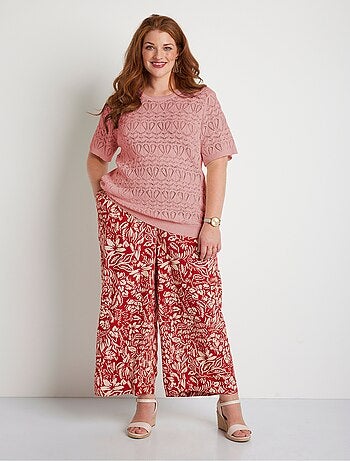 Pull fin ajouré coton manches courtes - Afibel