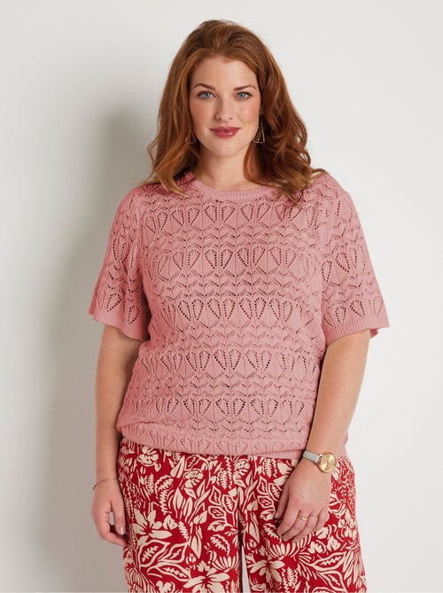 Pull fin ajouré coton manches courtes - Afibel - Kiabi