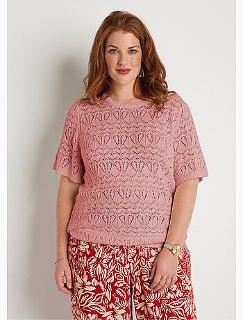 Pull fin ajouré coton manches courtes - Afibel