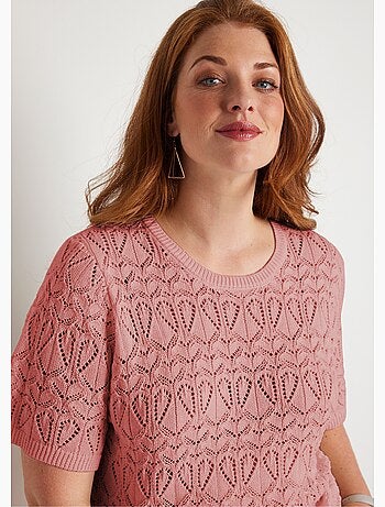 Pull fin ajouré coton manches courtes - Afibel