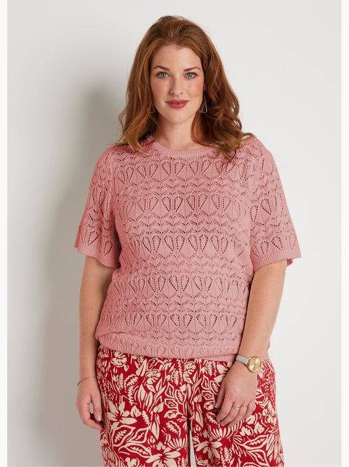 Pull fin ajouré coton manches courtes - Afibel - Kiabi