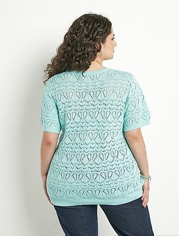 Pull fin ajouré coton manches courtes - Afibel