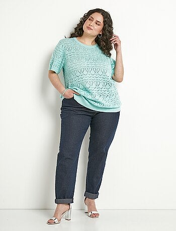 Pull fin ajouré coton manches courtes - Afibel