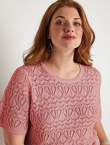 Pull fin ajouré coton manches courtes