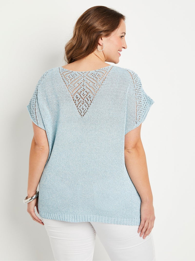 Pull fin ajouré manches courtes - Afibel Bleu - Kiabi