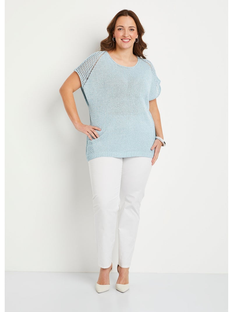 Pull fin ajouré manches courtes - Afibel Bleu - Kiabi