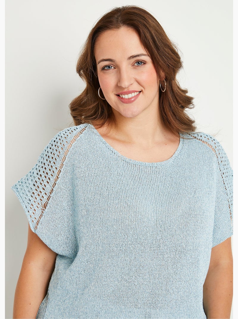 Pull fin ajouré manches courtes - Afibel Bleu - Kiabi