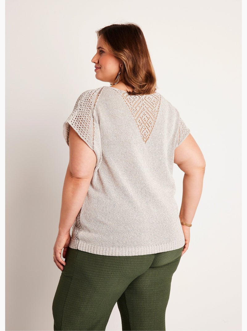 Pull fin ajouré manches courtes - Afibel Gris - Kiabi