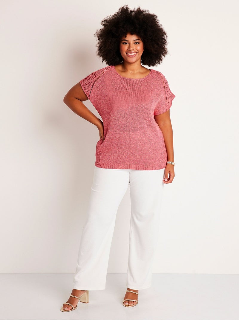 Pull fin ajouré manches courtes - Afibel Rose - Kiabi