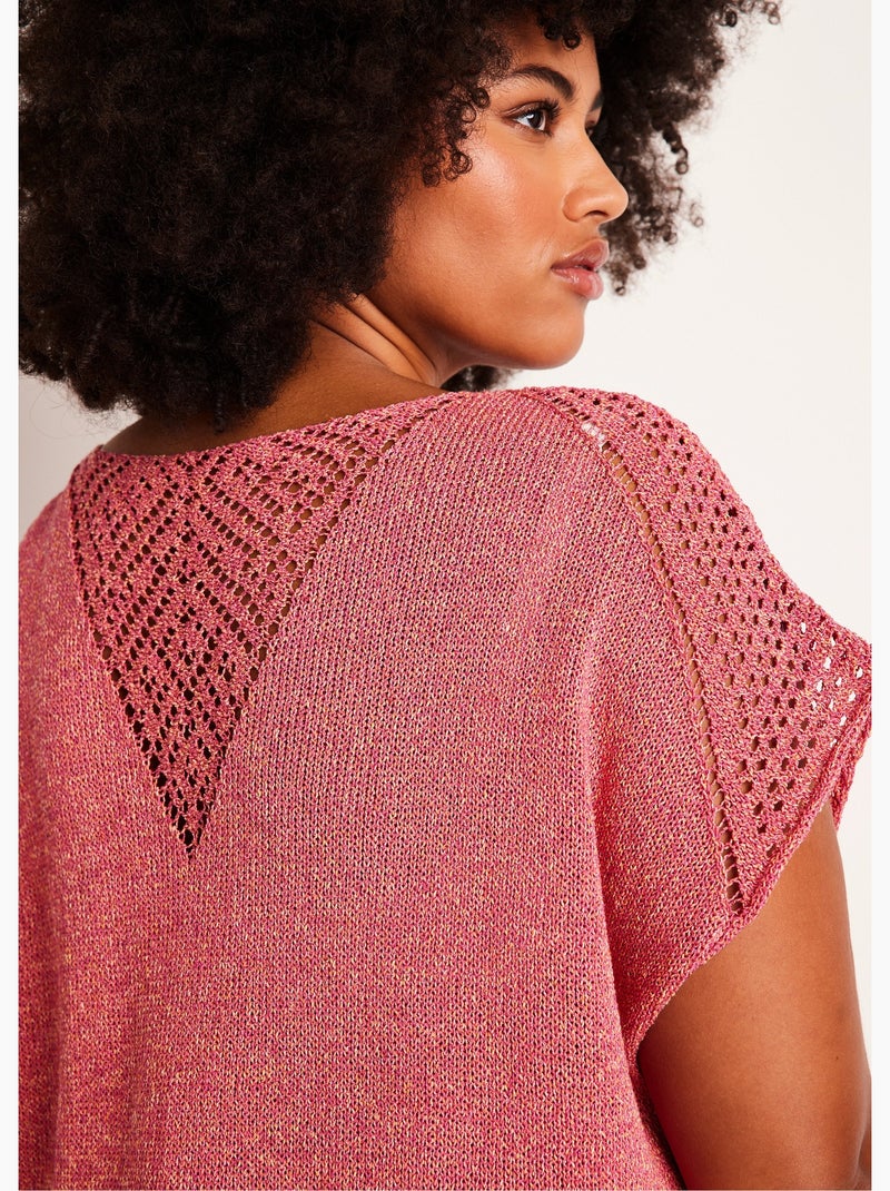 Pull fin ajouré manches courtes - Afibel Rose - Kiabi