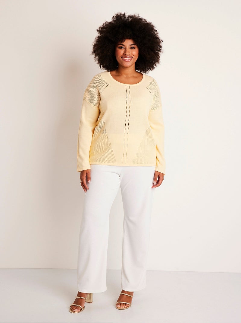 Pull fin ajouré manches longues - Afibel Jaune - Kiabi