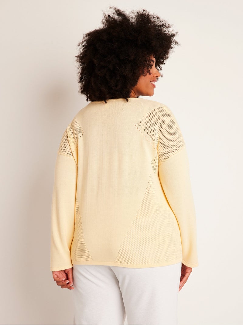 Pull fin ajouré manches longues Jaune - Kiabi