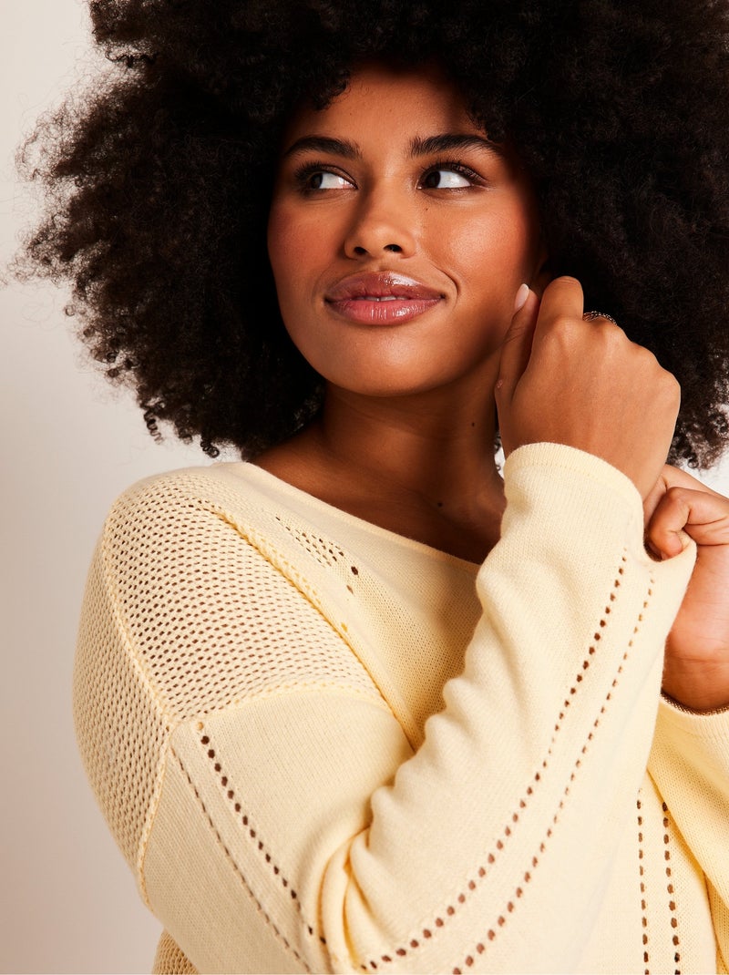 Pull fin ajouré manches longues Jaune - Kiabi