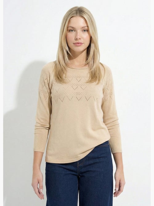 Pull fin ajouré manches longues raglan - Afibel - Kiabi